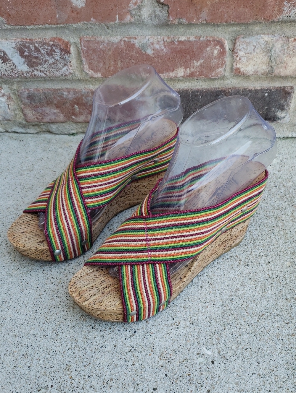 Lucky Brand Miller Corks Stripe Lightweight Wedge Sandals Size 7 Bohemian Y2K